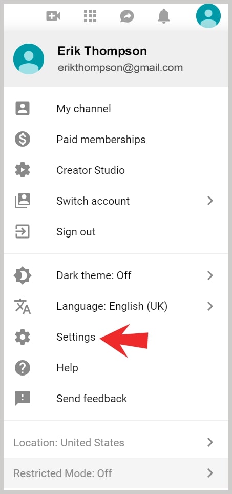 go to settings of your youtube account