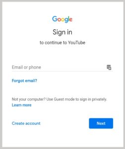 sign in or create google account for youtube